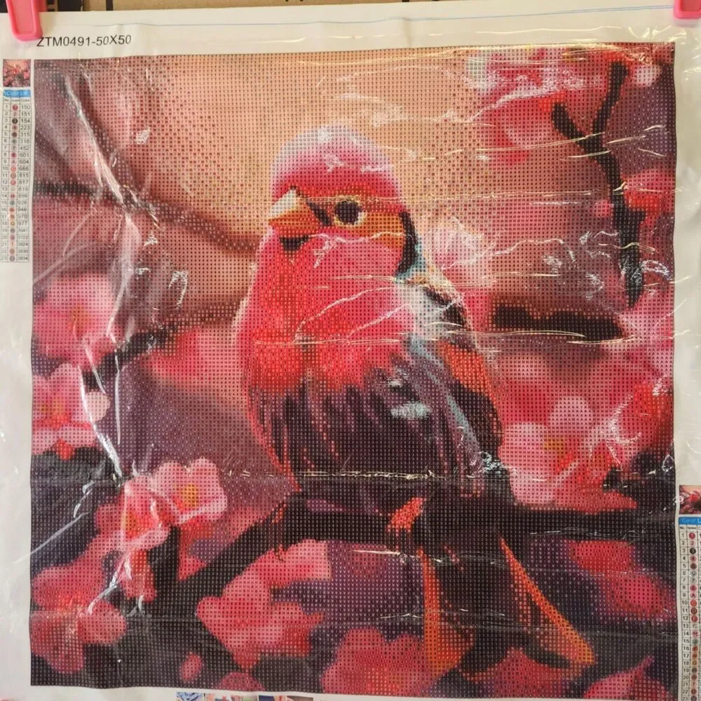 5D DIY Diamond Painting Red Bird In Blooming Floral Tree ZTM0491
